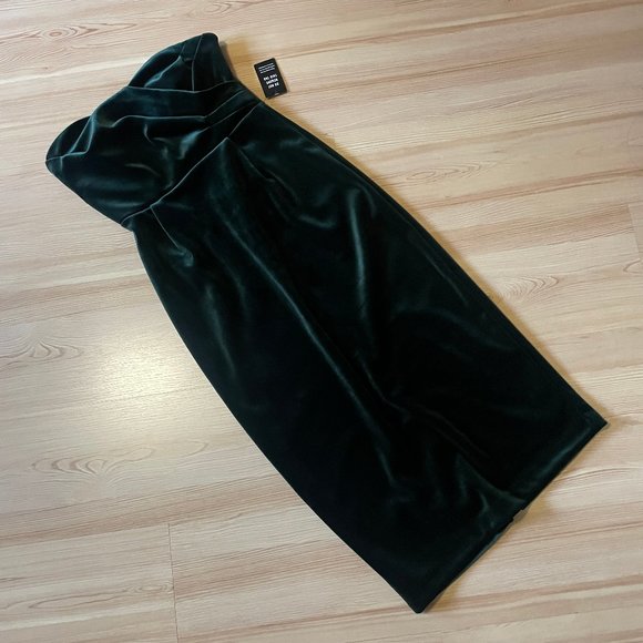 NWT Express Velvet Strapless Dress, Green , XS - Picture 4 of 10